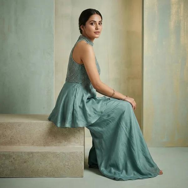 Maharani_Style_Fandy_Silk_Sharara_Outfit_Dusty_Teal