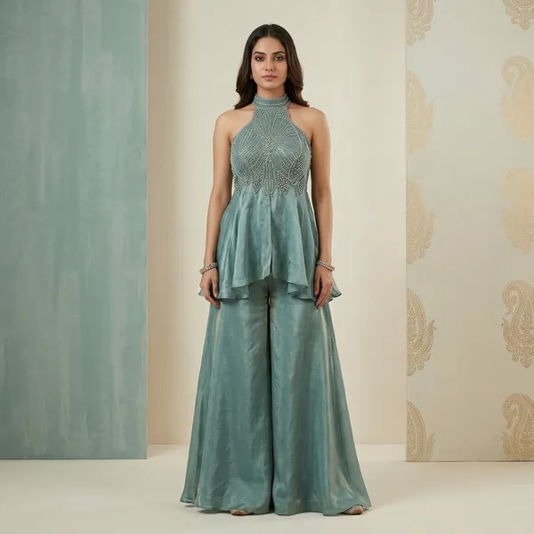 Maharani_Style_Fandy_Silk_Sharara_Outfit_Dusty_Teal