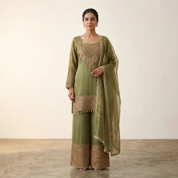 Cording_Sequence_Embroidered_Crunchy_Plazzo_Set_Olive_Green