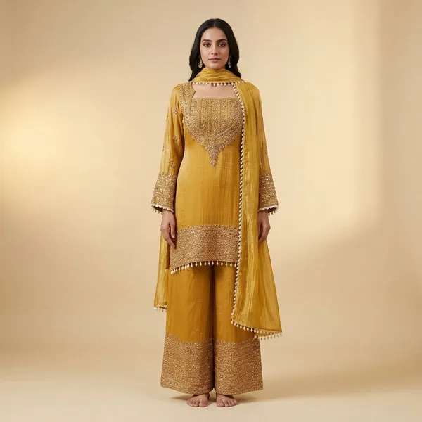 Cording_Sequence_Embroidered_Crunchy_Plazzo_Set_Mustard_Yellow