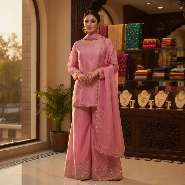 Designer_Silk_Embroidered_Top_Plazzo_Dupatta_Set_Pink