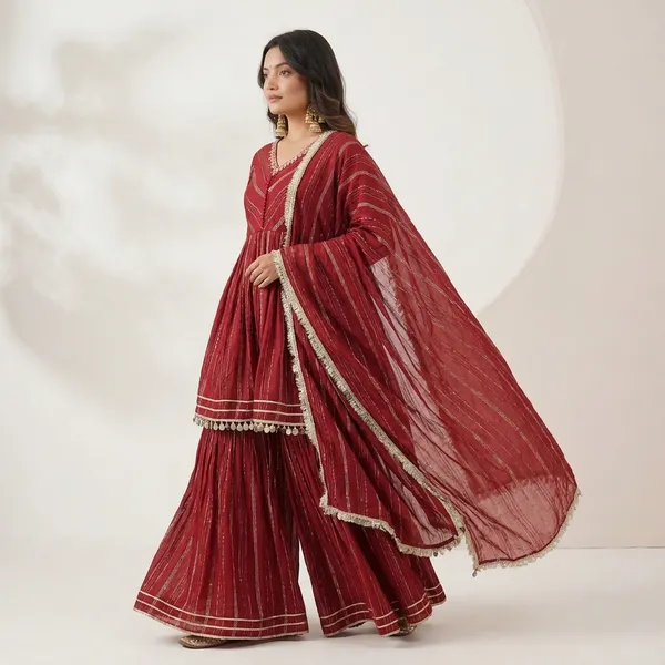 Royal_Mirror_Work_Chanderi_Sharara_Ensemble_Red