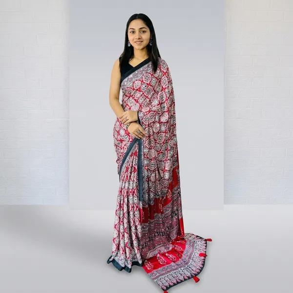 Luxury_Mirror_Work_Satin_Silk_Saree_With_Latkan_Pallu_Festive_Designer_Drapes_Red