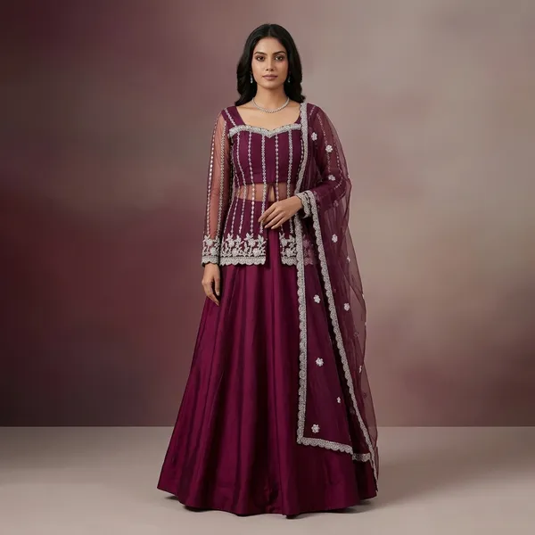 Noor_Rangoli_Koti_Lehenga_Set_Wine