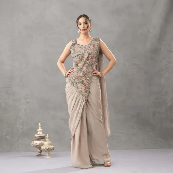 Designer_Chinon_Ready_To_Wear_Drape_Saree_With_Embroidered_Blouse_Beige