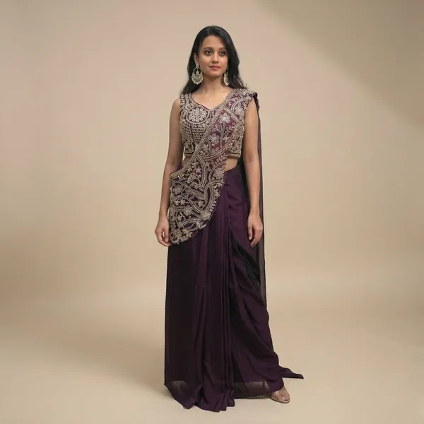 Aurevia_Beadwork_Rangoli_Silk_Lehenga_Saree_Wine