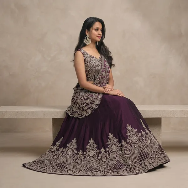 Aurevia_Beadwork_Rangoli_Silk_Lehenga_Saree_Wine