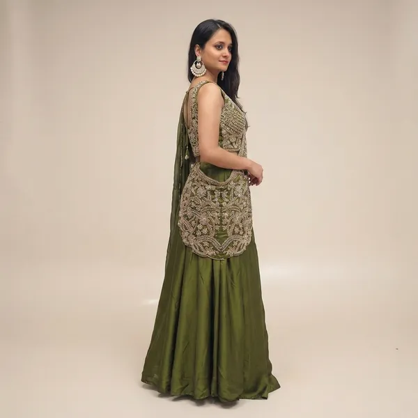 Aurevia_Beadwork_Rangoli_Silk_Lehenga_Saree_Olive