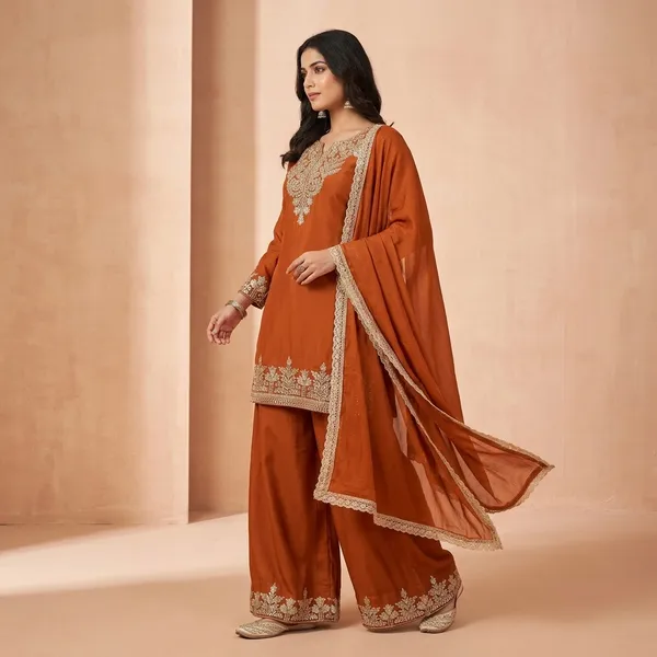 Aafreen_Fendy_Sequence_Elegant_Suit_Set_Orange