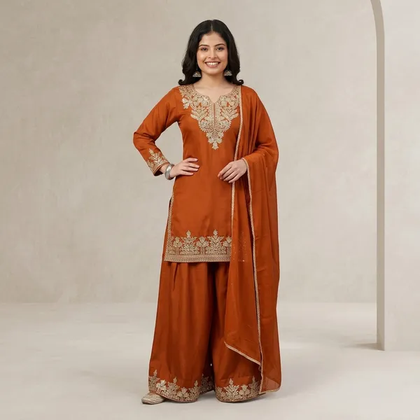 Aafreen_Fendy_Sequence_Elegant_Suit_Set_Orange