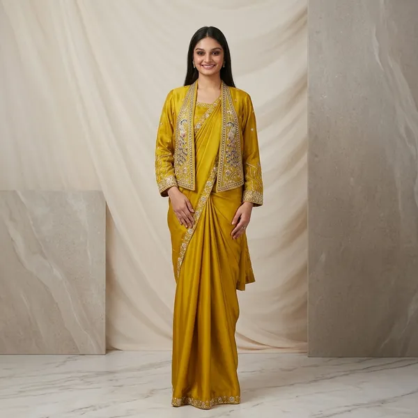 Meher_Crep_Satin_Jacket_Saree_Set_Default_Title