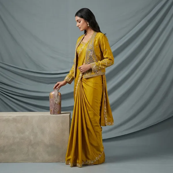 Meher_Crep_Satin_Jacket_Saree_Set_Default_Title