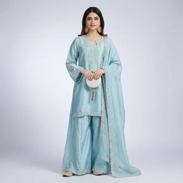 Designer_Pastel_Blue_Kurta_With_Farshi_Palazzo_Heavy_Dupatta_Set_Sky_Blue