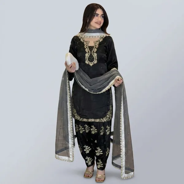Designer_Pastel_Blue_Kurta_With_Farshi_Palazzo_Heavy_Dupatta_Set_Black
