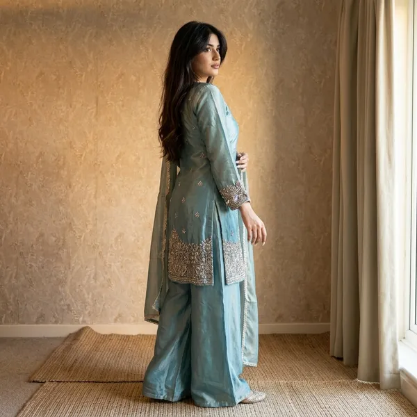 Zehra_Fendy_Silk_Lace_Palazzo_Set_Blue