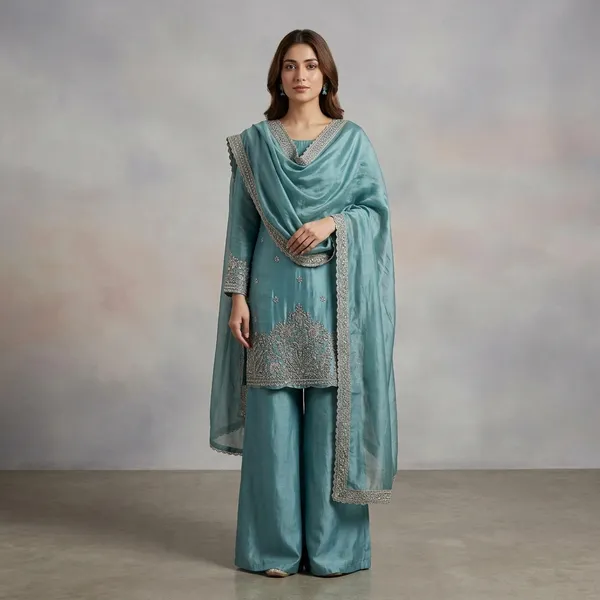 Zehra_Fendy_Silk_Lace_Palazzo_Set_Blue