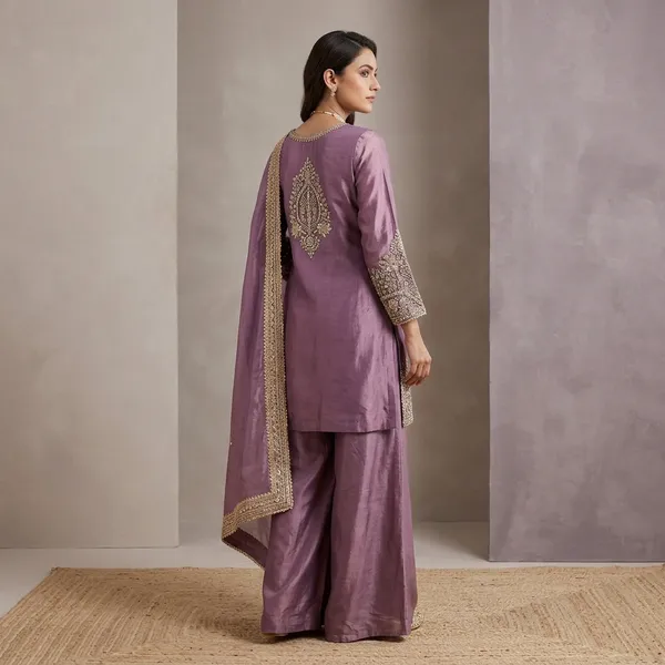 Zehra_Fendy_Silk_Lace_Palazzo_Set_Purple