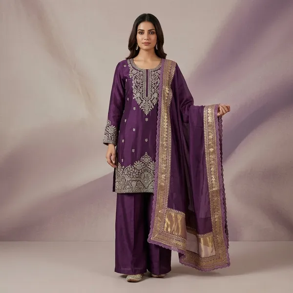 Zehra_Fendy_Silk_Lace_Palazzo_Set_Purple