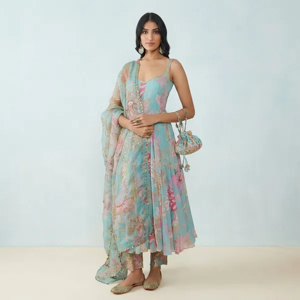 Turquoise_Blue_Taby_Silk_Floral_Suit_Set_With_Work_Dupatta_Party_Collection_Gown