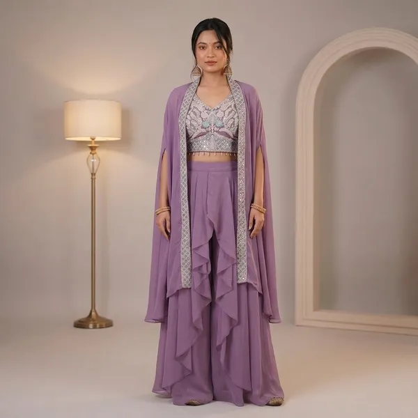 Super_Trending_Party_Wear_Shrug_Sarara_Set_Purple