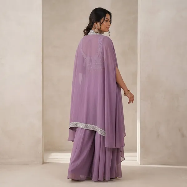 Super_Trending_Party_Wear_Shrug_Sarara_Set_Purple