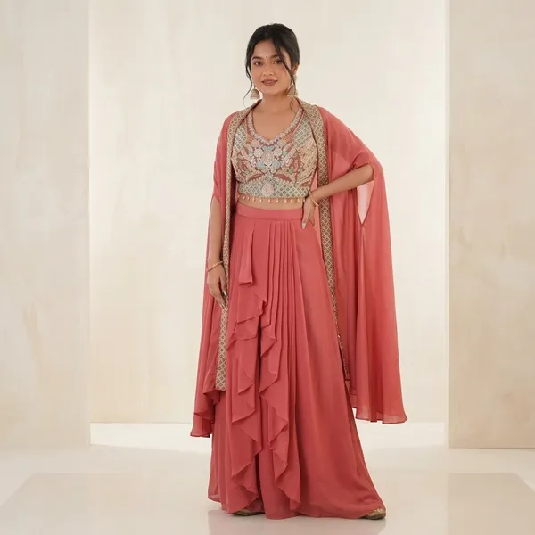 Super_Trending_Party_Wear_Shrug_Sarara_Set_Pink