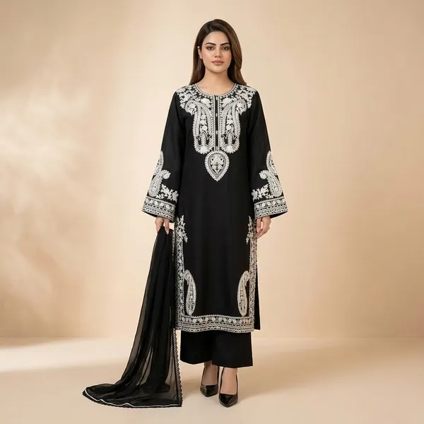 Designer_Soft_Nylon_Organza_Silk_Top_Palazzo_Set_Black