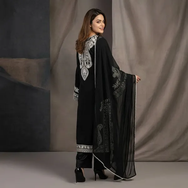 Designer_Soft_Nylon_Organza_Silk_Top_Palazzo_Set_Black