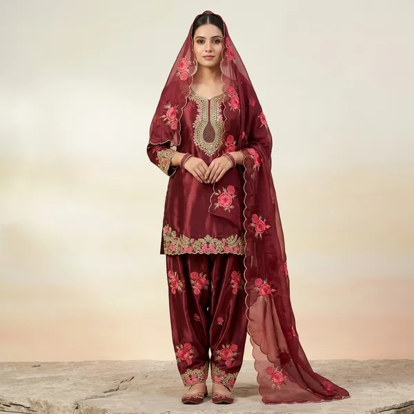 Japan_Inspired_Satin_Farshi_Party_Set_Festive_Fashionable_Maroon