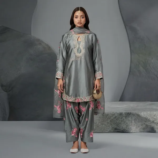 Japan_Inspired_Satin_Farshi_Party_Set_Festive_Fashionable_Grey