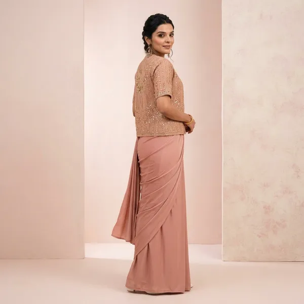 Effortless_Luxury_Ready_To_Wear_Crepe_Silk_Saree_Jacket_Set_Pink