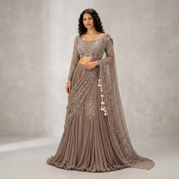 Trending_Designer_Lehenga_Choli_With_Attached_Pallu_Brown