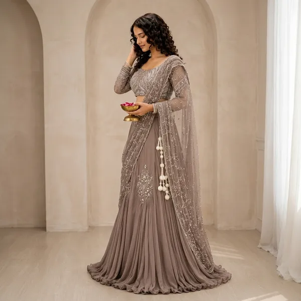 Trending_Designer_Lehenga_Choli_With_Attached_Pallu_Brown