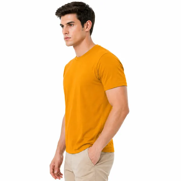 Yellow_Cotton_Regular_Fit_Round_Neck_T_Shirt_For_Men