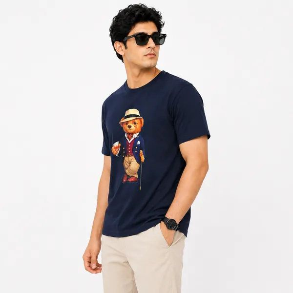 Navy_Blue_Cotton_Teddy_Bear_Print_Crew_Neck_T_Shirt_For_Men