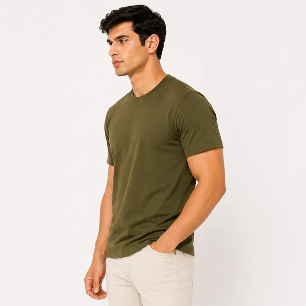 Olive_Green_Cotton_Regular_Fit_Crew_Neck_T_Shirt_For_Men