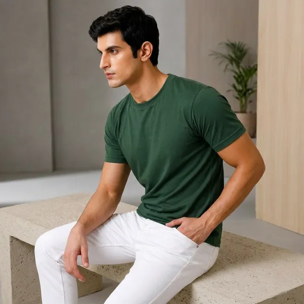 Bottle_Green_Cotton_Regular_Fit_Round_Neck_T_Shirt_For_Men