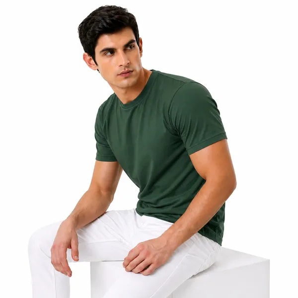 Bottle_Green_Cotton_Regular_Fit_Round_Neck_T_Shirt_For_Men