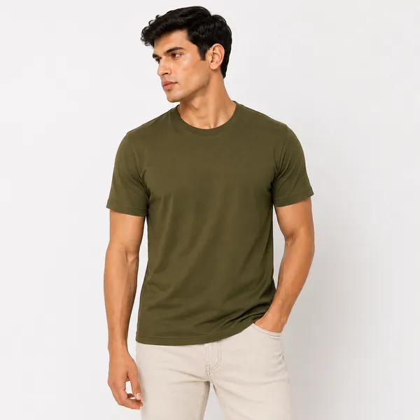 Olive_Green_Cotton_Regular_Fit_Crew_Neck_T_Shirt_For_Men