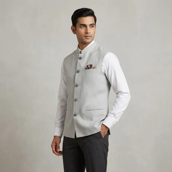 Light_Grey_Linen_Sleeveless_Nehru_Jacket_For_Men
