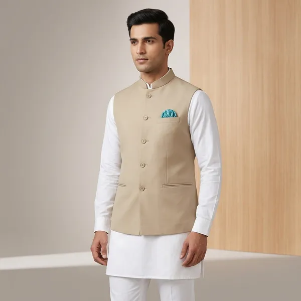 Beige_Cotton_Sleeveless_Mandarin_Collar_Nehru_Jacket_For_Men