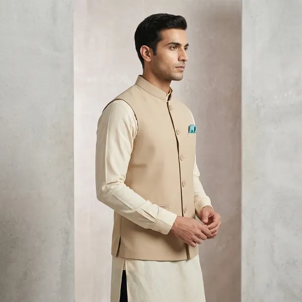 Beige_Cotton_Sleeveless_Mandarin_Collar_Nehru_Jacket_For_Men