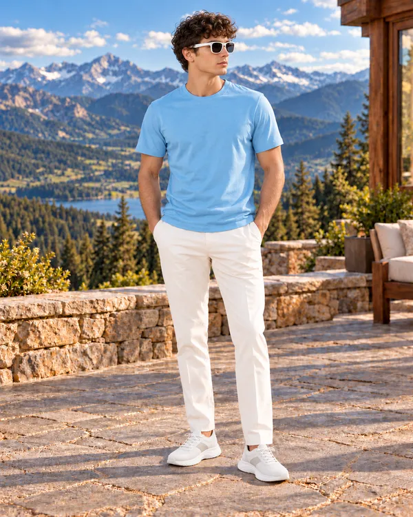 QUROS_Cool_Blue_Solid_Crew-Neck_T-Shirt_for_Men