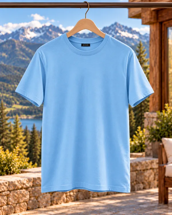 QUROS_Cool_Blue_Solid_Crew-Neck_T-Shirt_for_Men