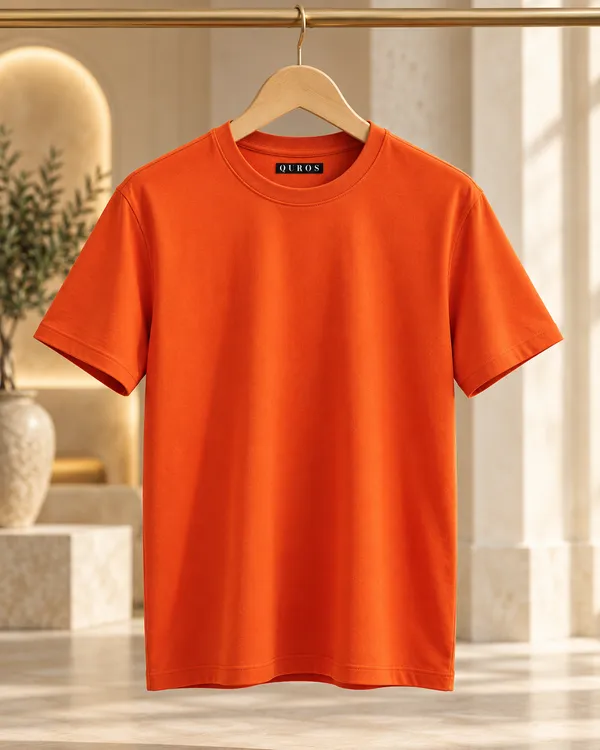 Quros_Crew_Orange_Plain_Tee_220/240_GSM_/_Premium_Fabric_/_100%_Cotton