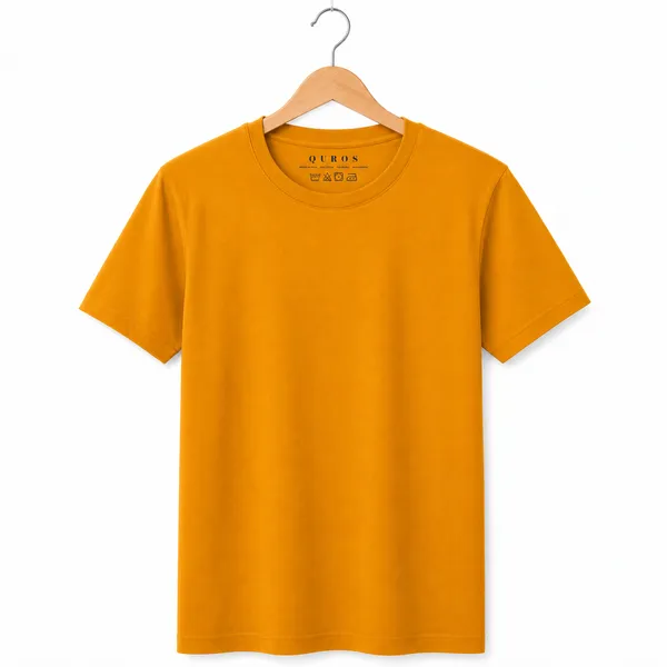 Yellow_Cotton_Regular_Fit_Round_Neck_T_Shirt_For_Men