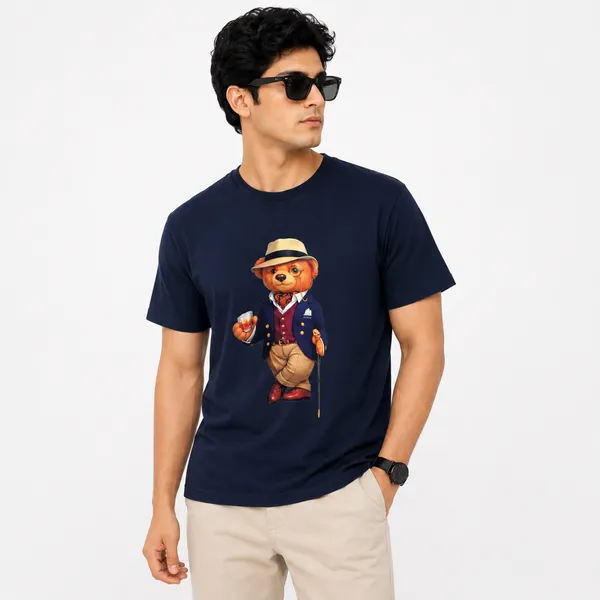 Navy_Blue_Cotton_Teddy_Bear_Print_Crew_Neck_T_Shirt_For_Men