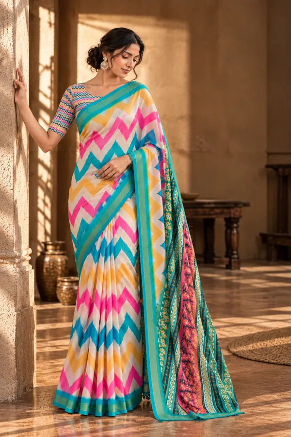 Turquoise_Bloom_Chevron_Saree
