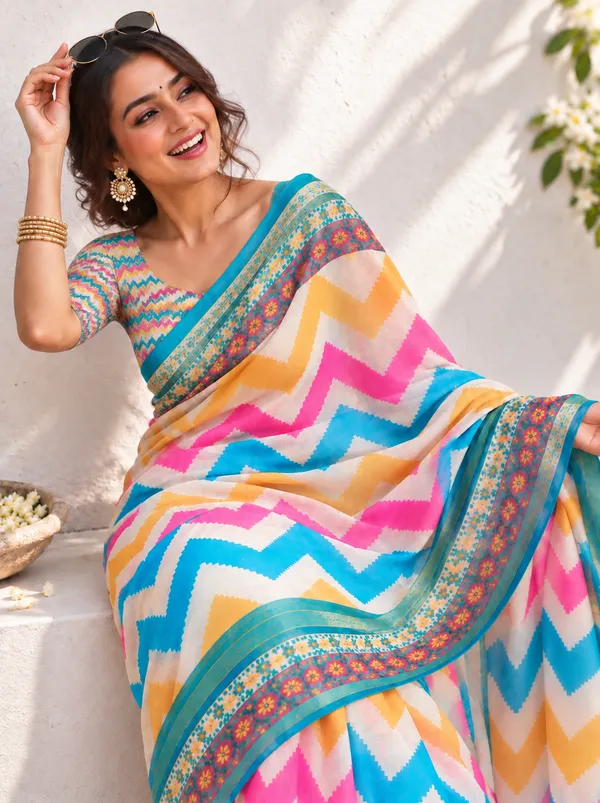 Turquoise_Bloom_Chevron_Saree