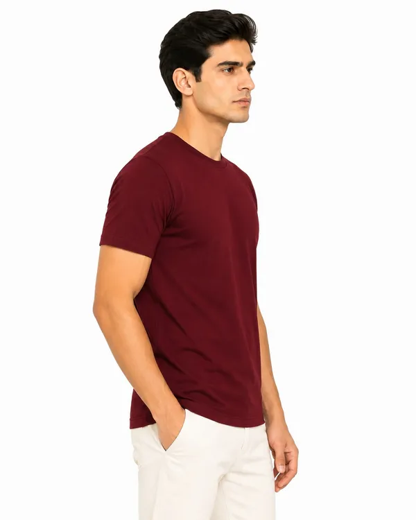 Maroon_Cotton_Regular_Fit_Round_Neck_T_Shirt_For_Men